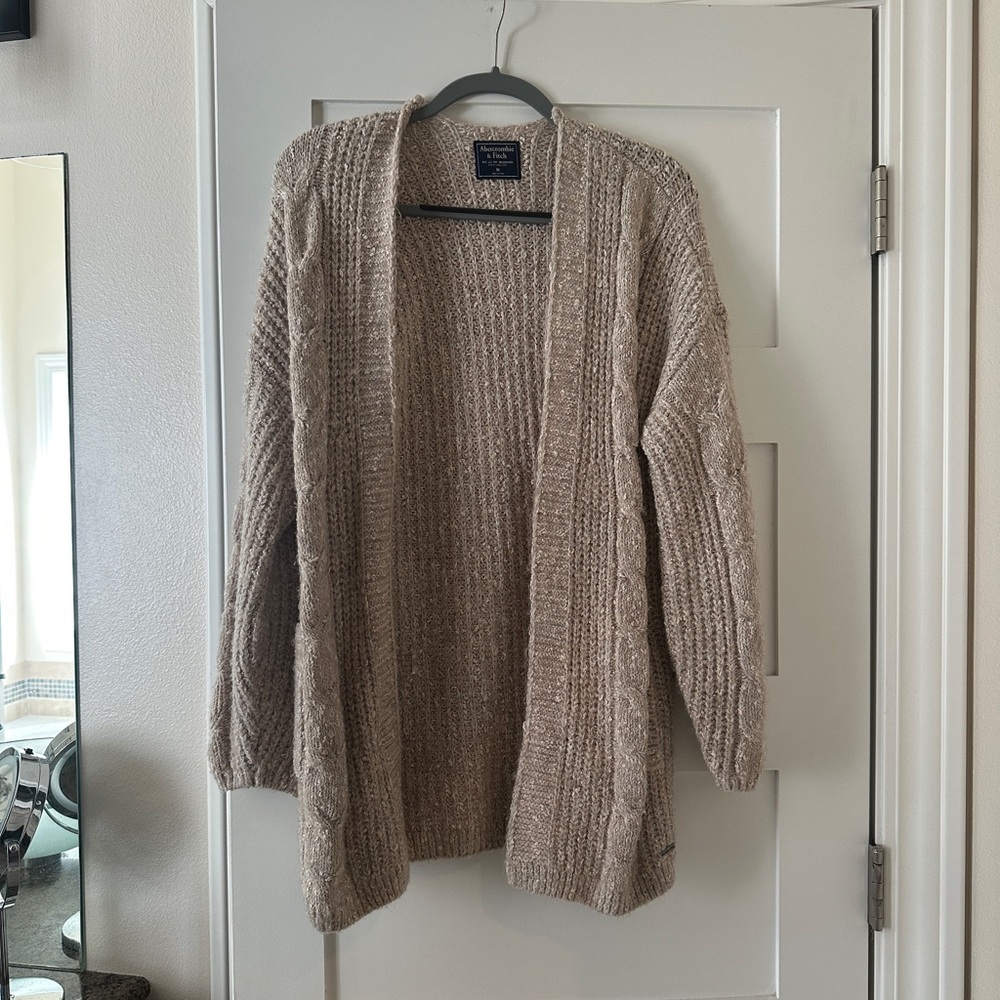 Abercrombie & Fitch Taupe Open-Front Cardigan